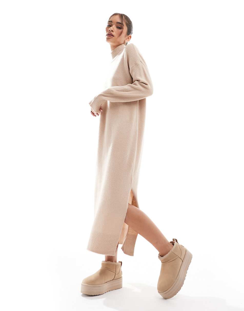 Brave Soul knitted maxi dress in beige