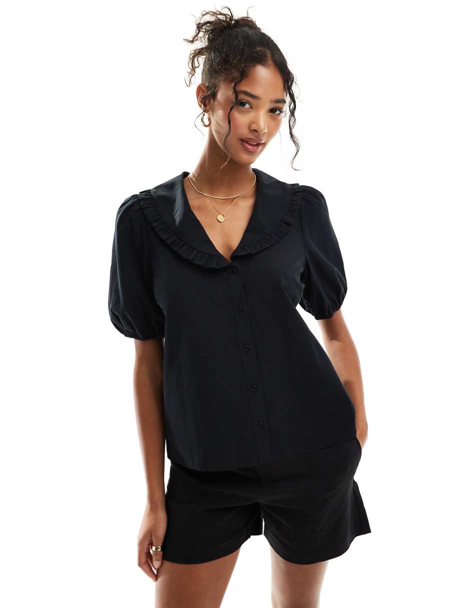 Nobody's Child Emmie collar blouse in black