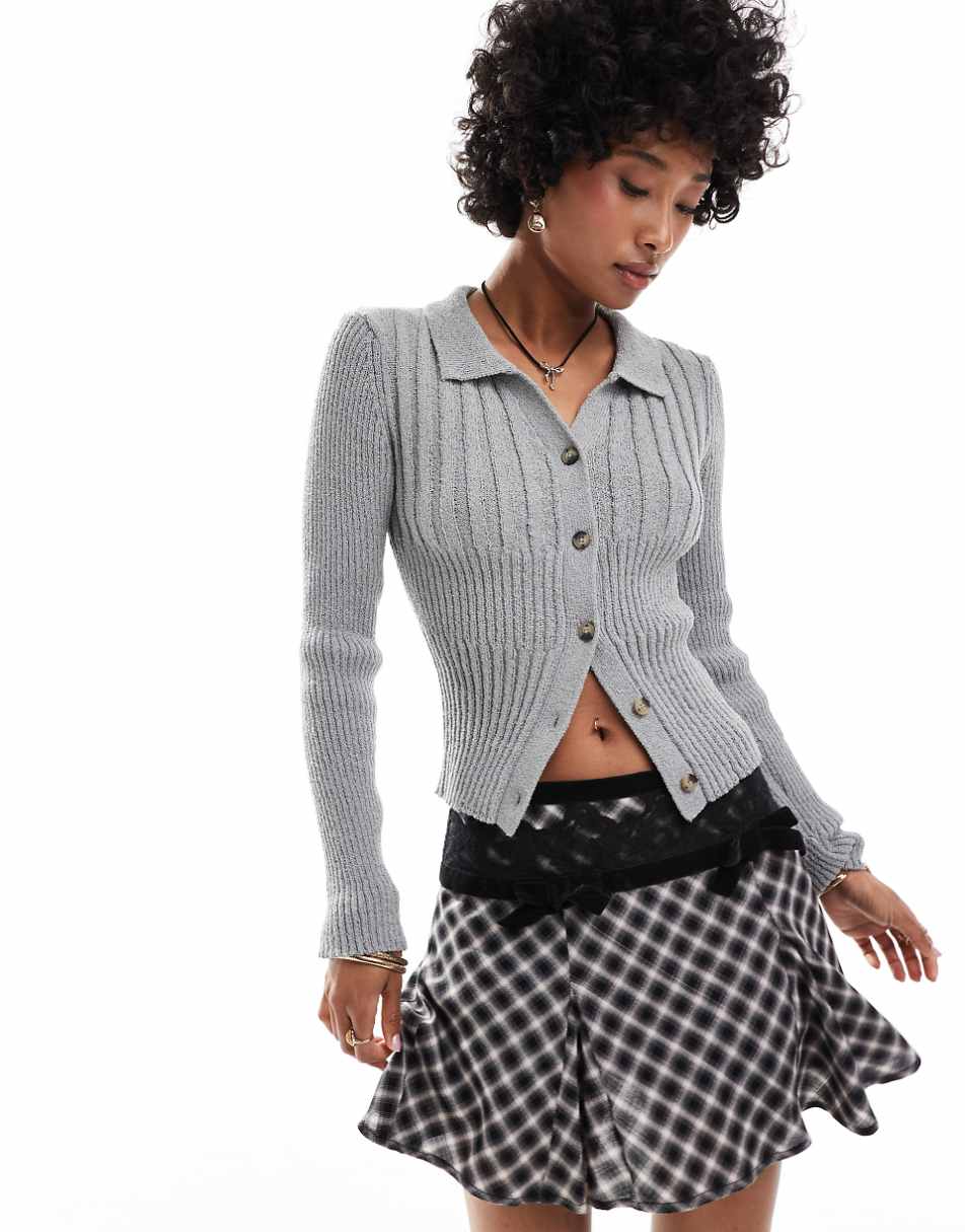 COLLUSION button down knitted top in gray