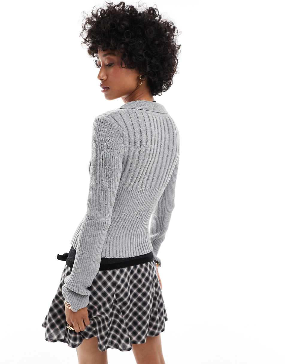 COLLUSION button down knitted top in gray
