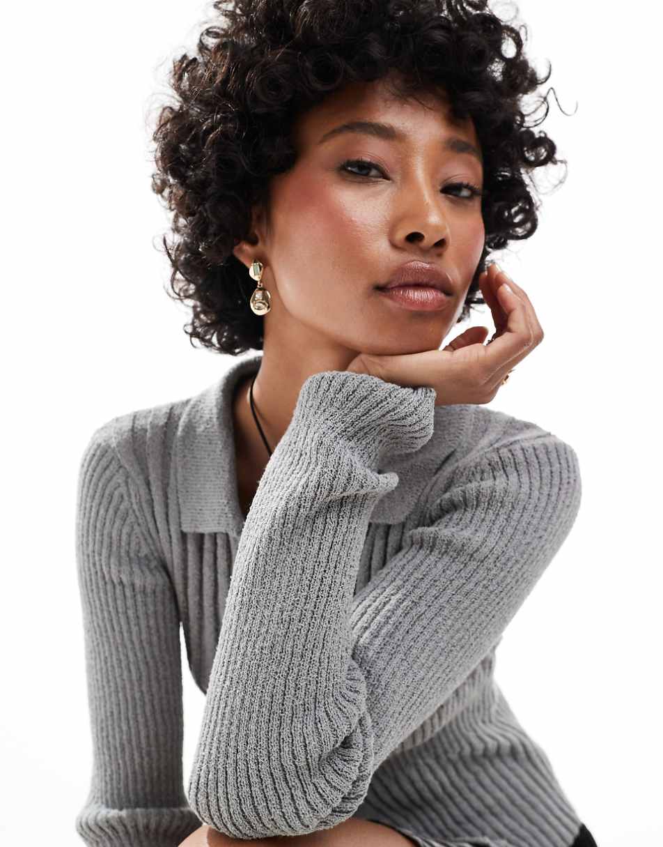 COLLUSION button down knitted top in gray