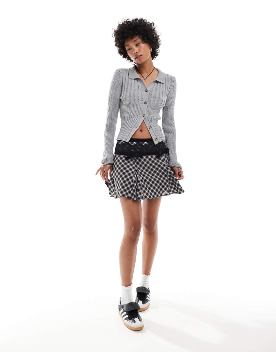 COLLUSION button down knitted top in gray