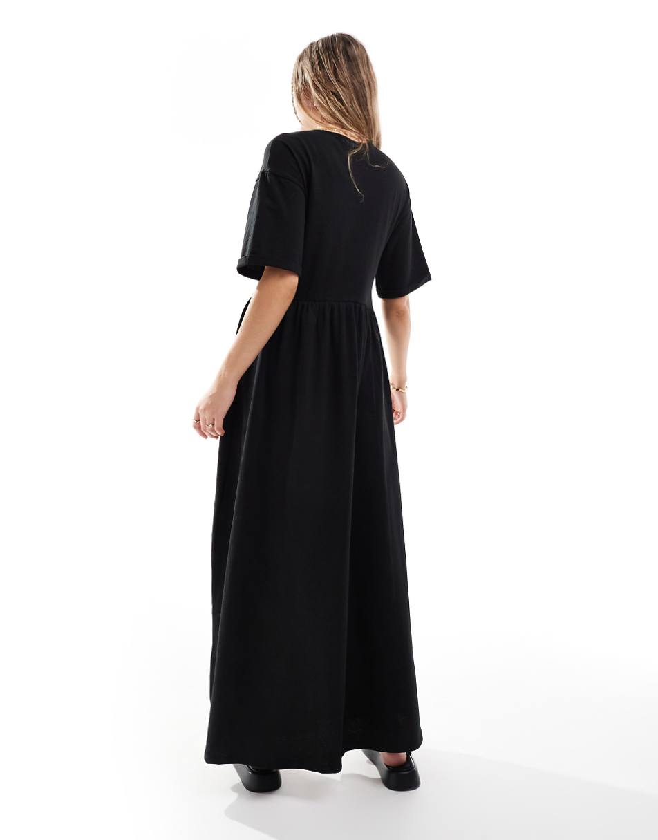 ASOS DESIGN puff sleeve maxi dress with tie up bodice in black