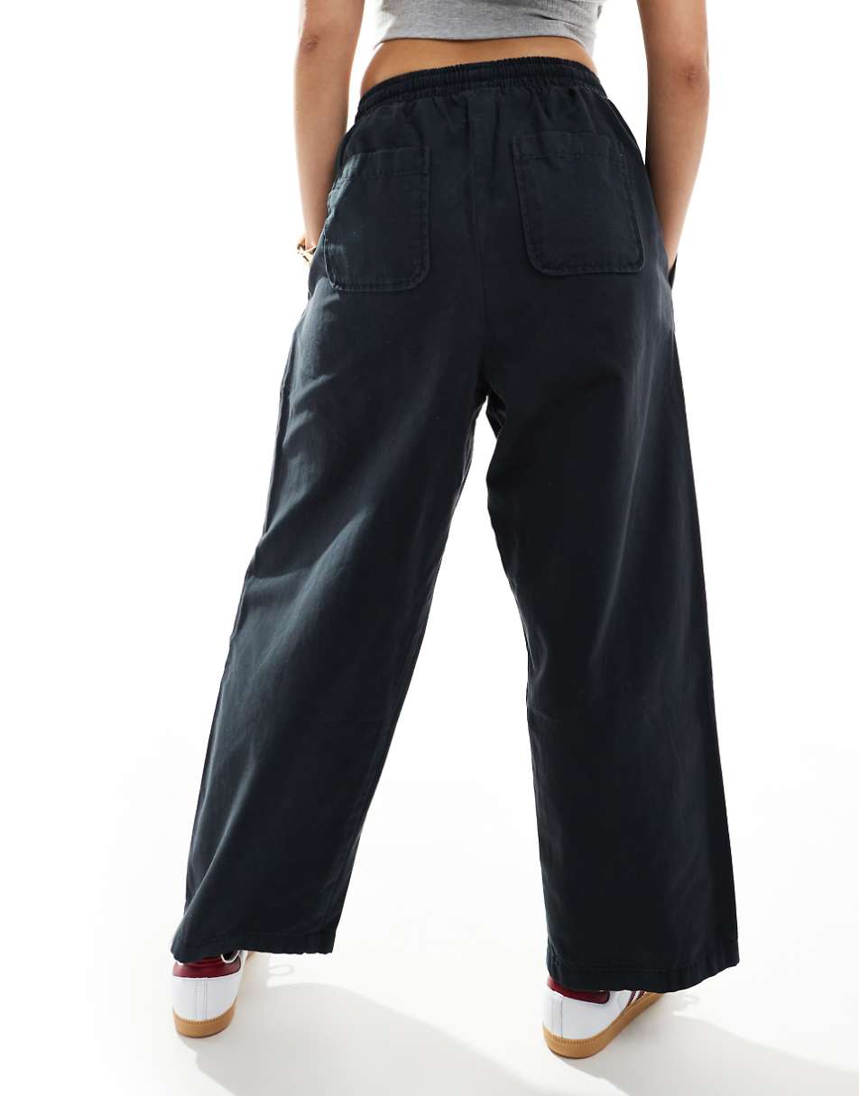 ASOS DESIGN oversized barrel leg pull on pants in black