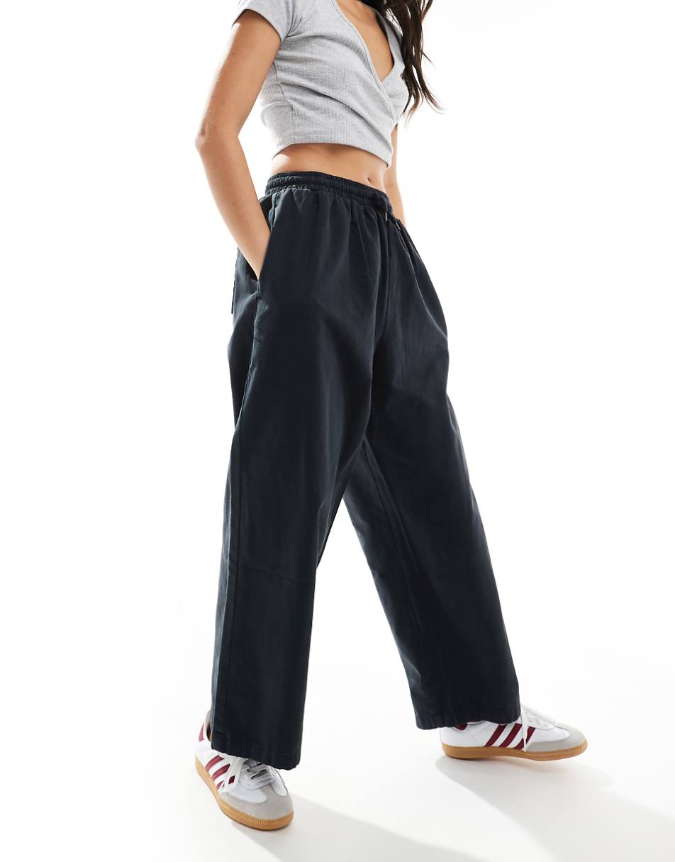 ASOS DESIGN oversized barrel leg pull on pants in black