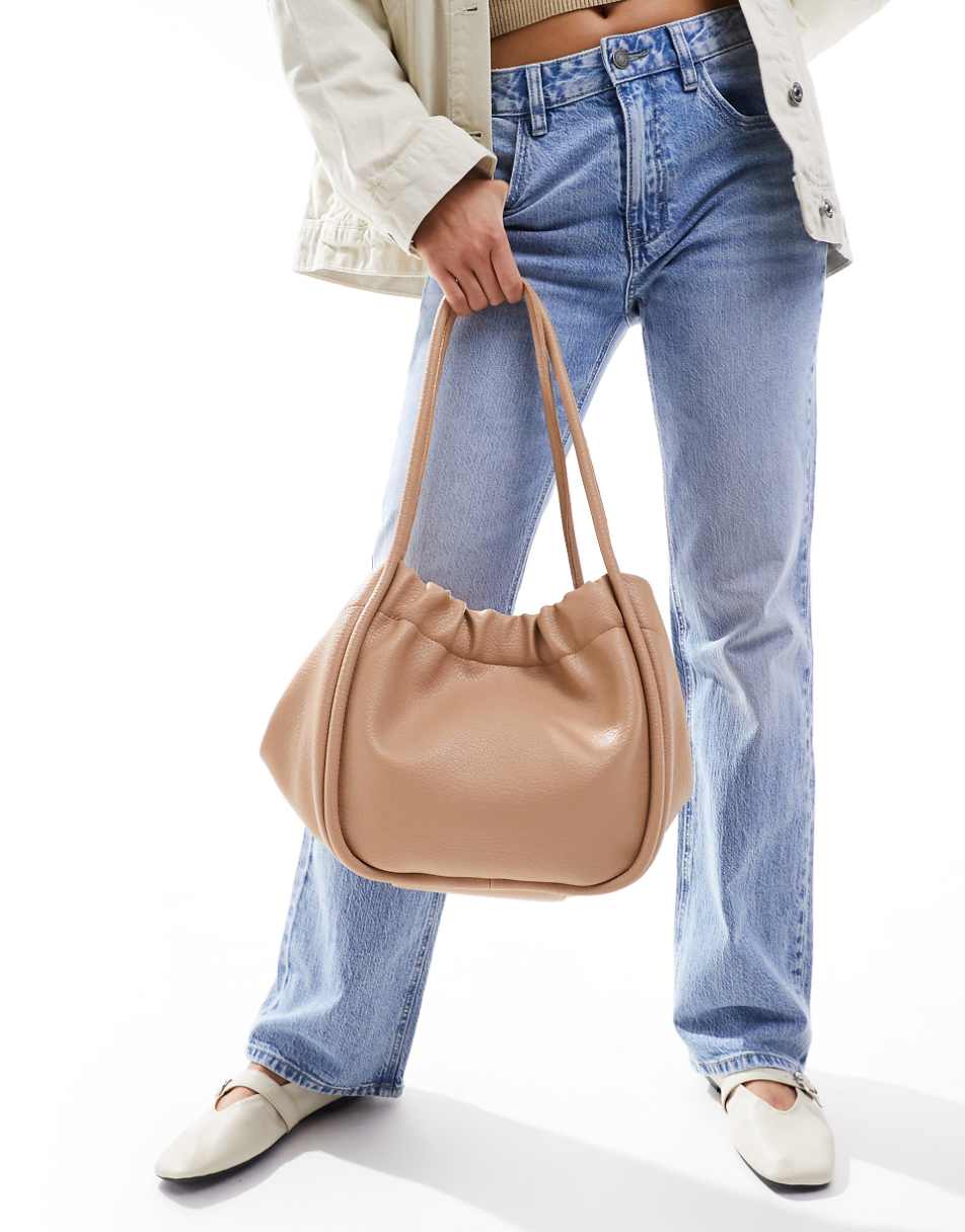 Glamorous ruched tote bag in beige