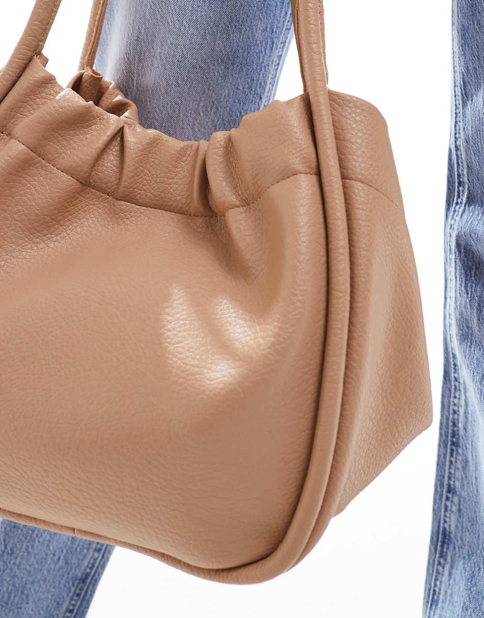 Glamorous ruched tote bag in beige