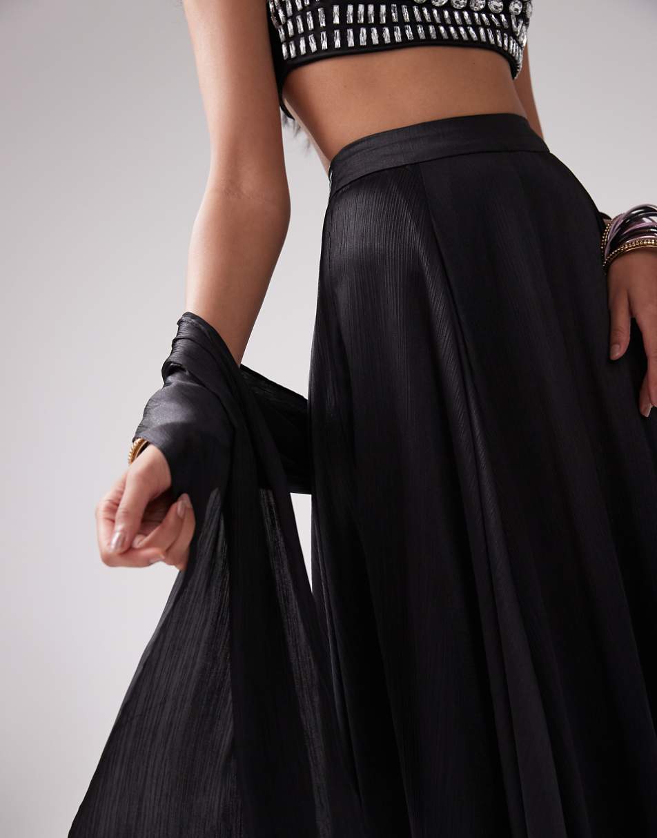 Kanya London Lehenga full flare frill skirt & dupatta in black - part of a set