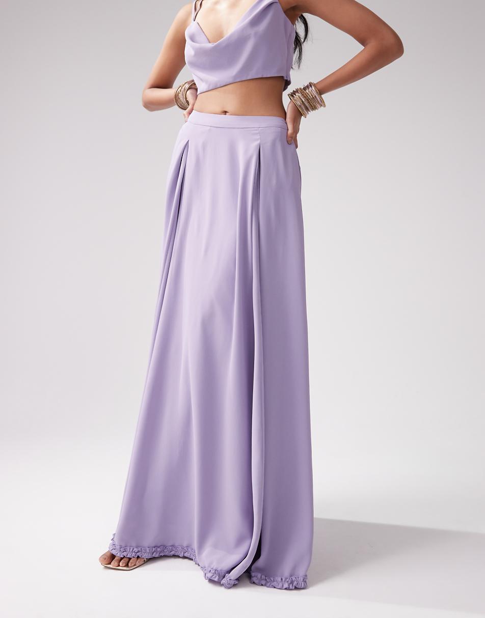 Kanya London Bridesmaid Lehenga chiffon full flare skirt in lilac gray - part of a set