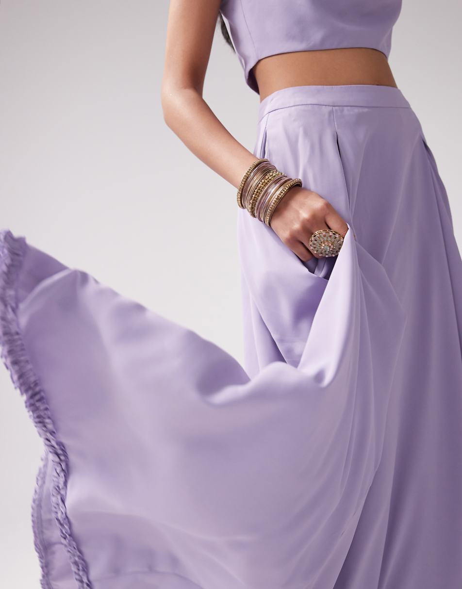 Kanya London Bridesmaid Lehenga chiffon full flare skirt in lilac gray - part of a set