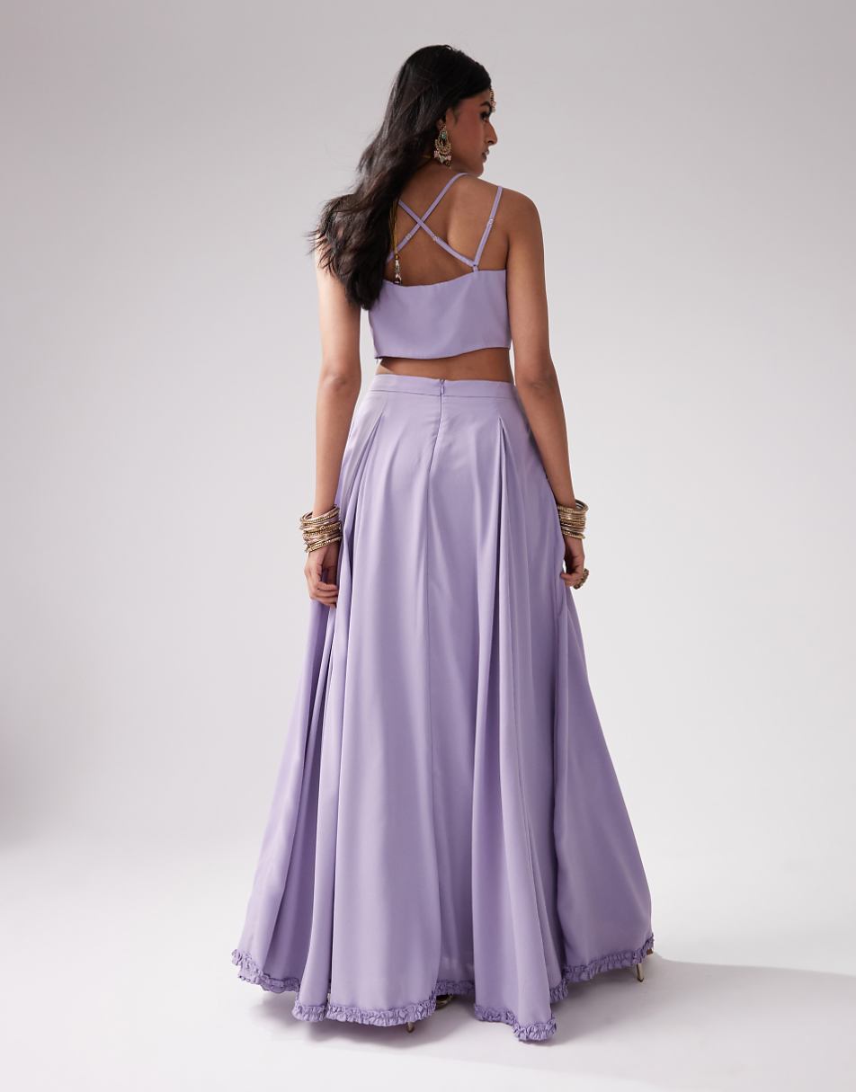 Kanya London Bridesmaid Lehenga chiffon full flare skirt in lilac gray - part of a set