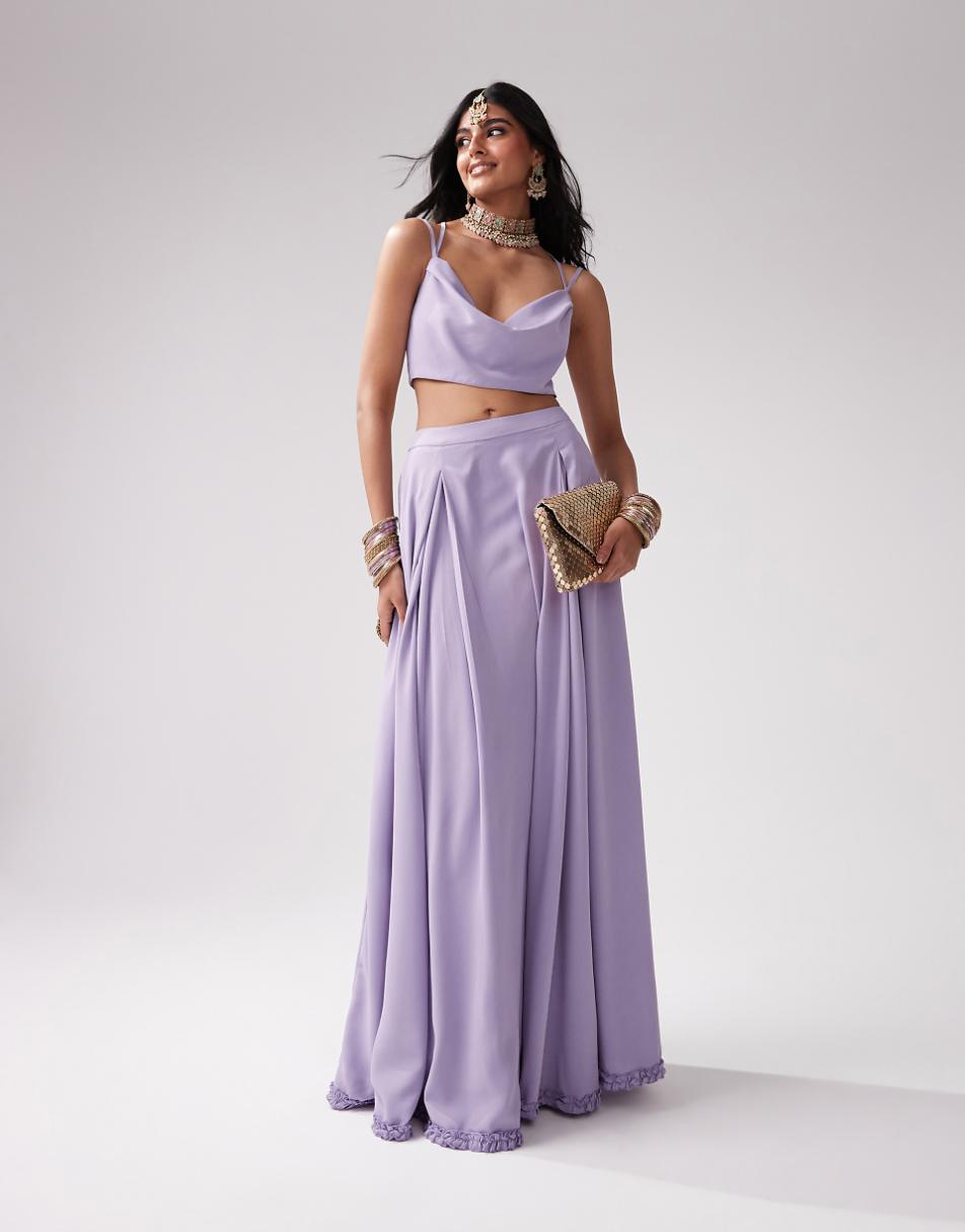 Kanya London Bridesmaid Lehenga chiffon full flare skirt in lilac gray - part of a set