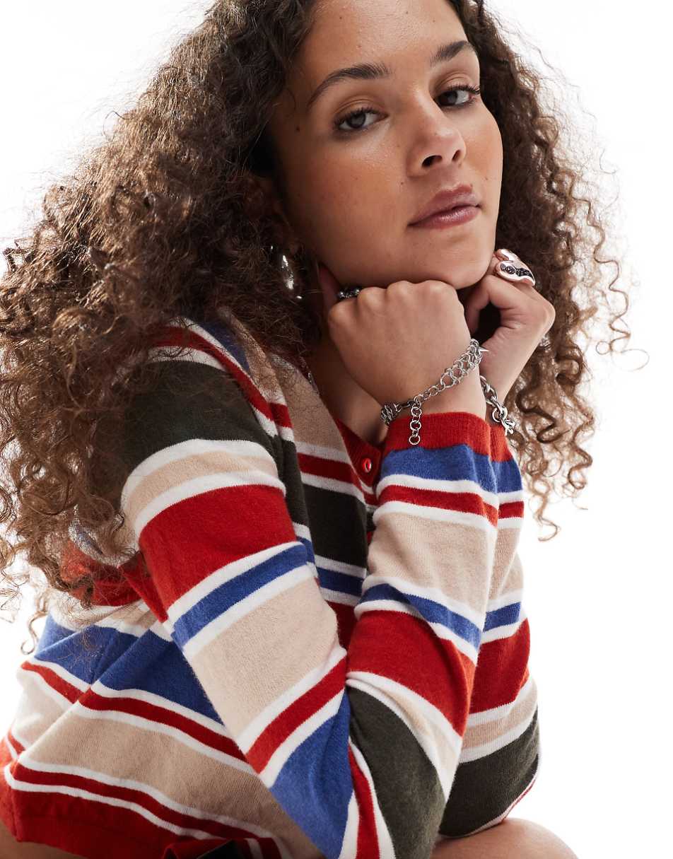 Daisy Street soft touch knit cardigan in multi stripe