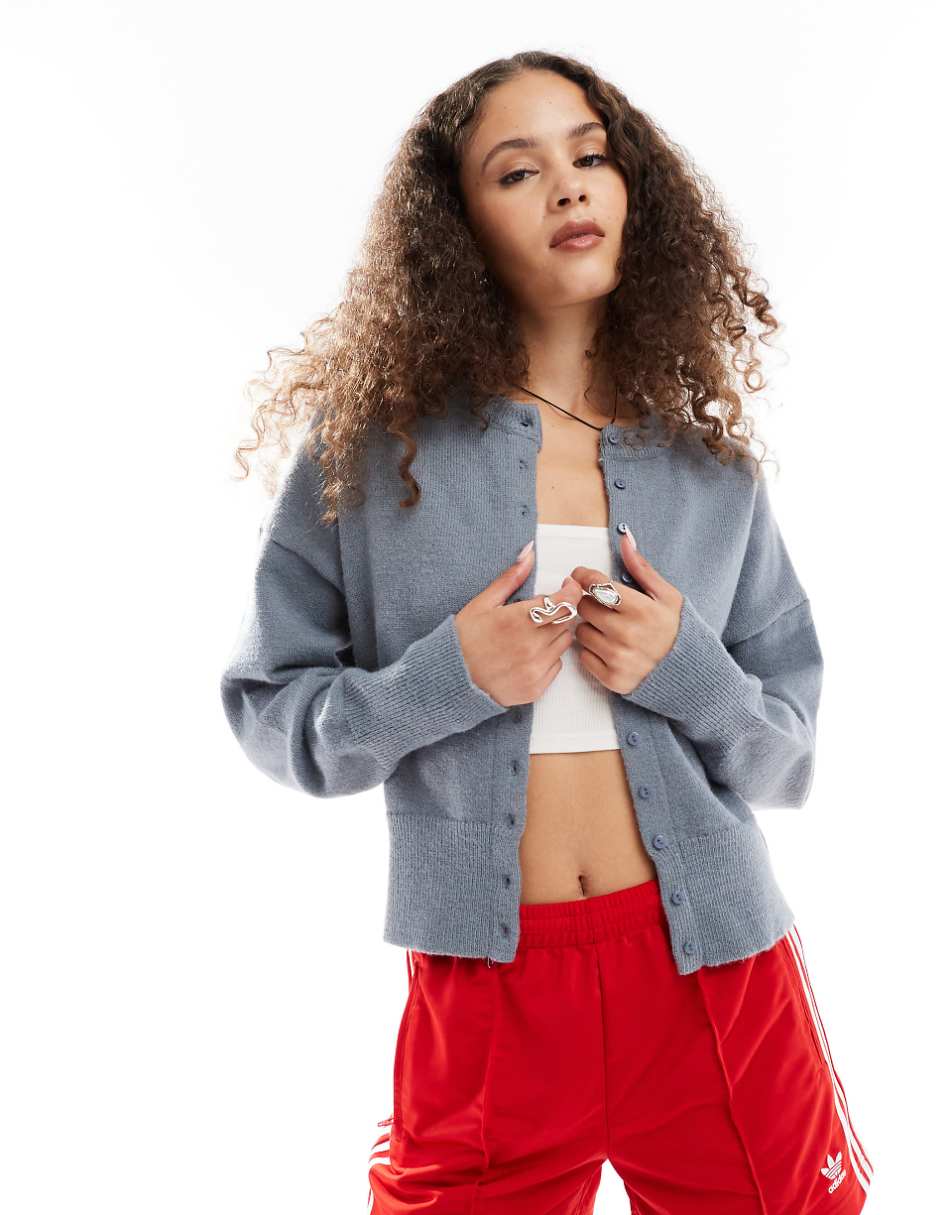 Daisy Street fitted waist cardigan in school gray