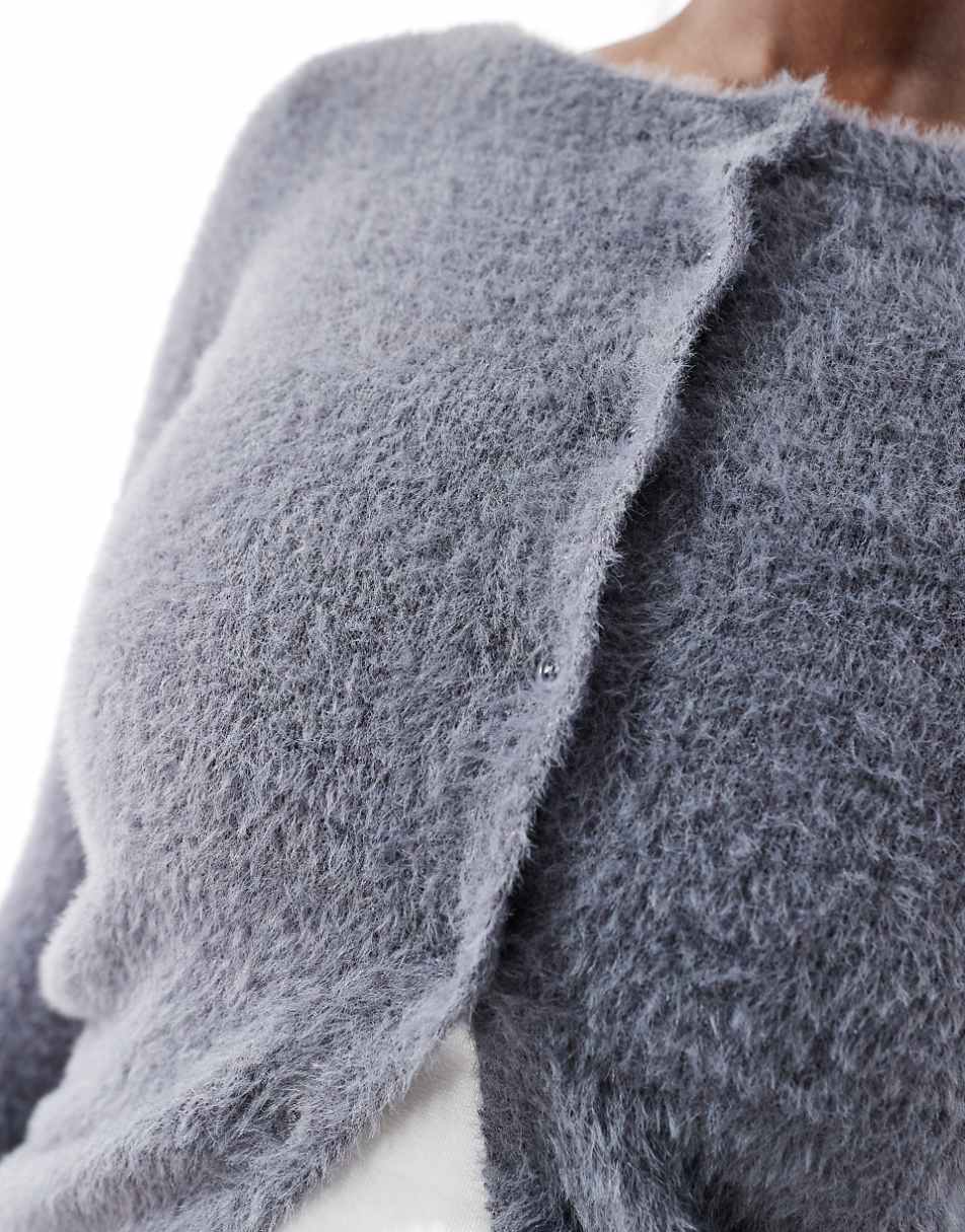 Daisy Street fluffy knit micro cardigan in charcoal