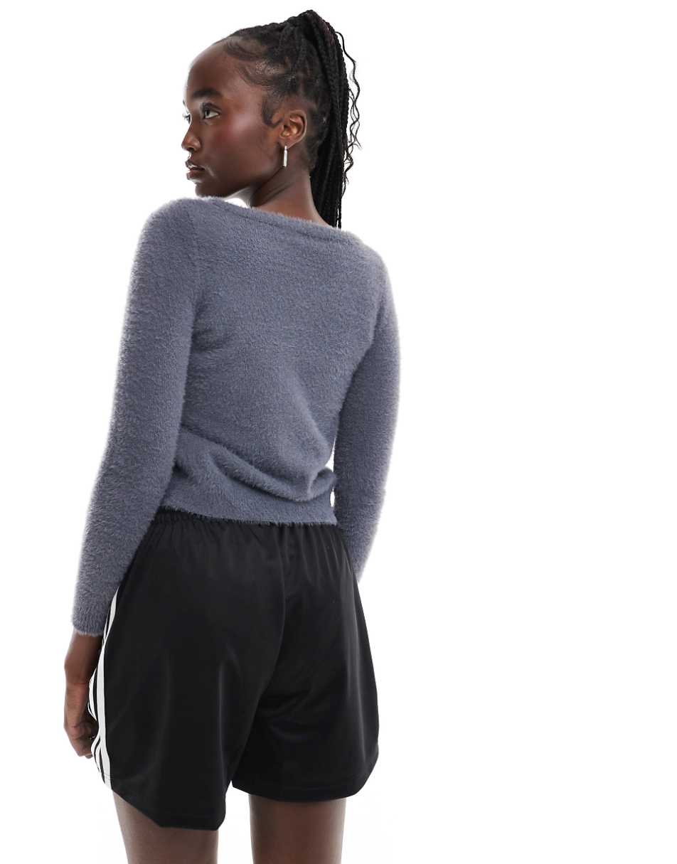 Daisy Street fluffy knit micro cardigan in charcoal