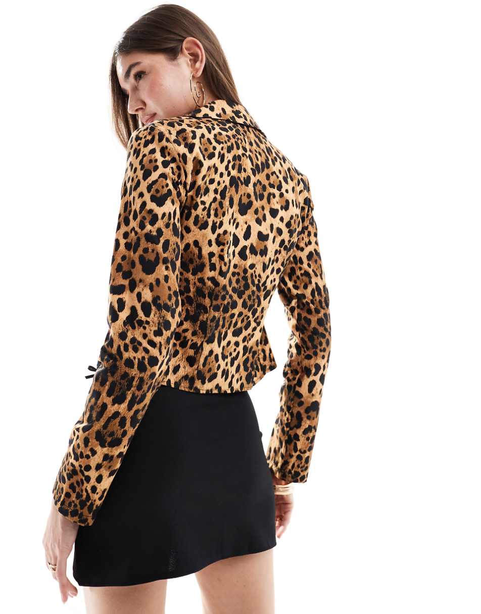 Miss Selfridge poplin fitted shirt in animal print