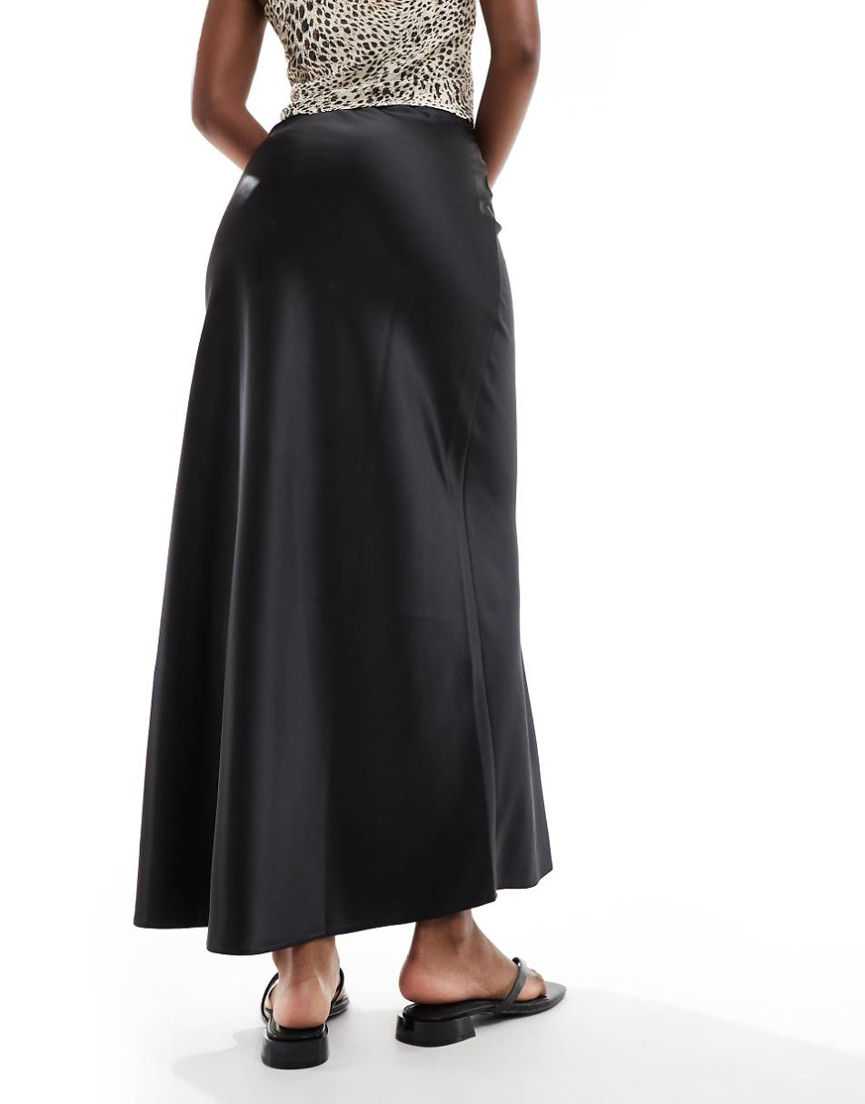 Miss Selfridge satin bias maxi skirt in black