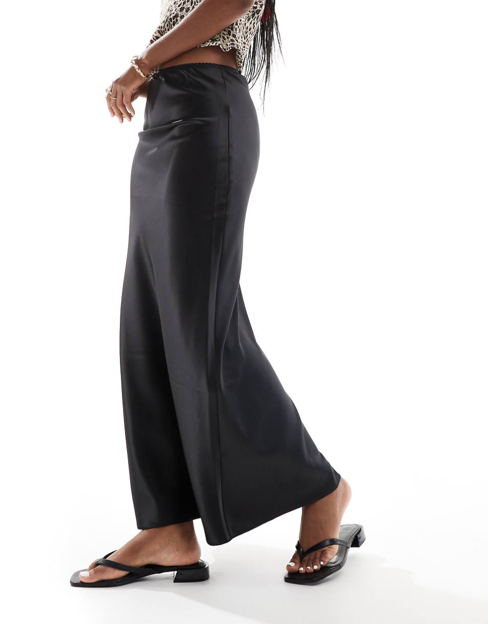 Miss Selfridge satin bias maxi skirt in black