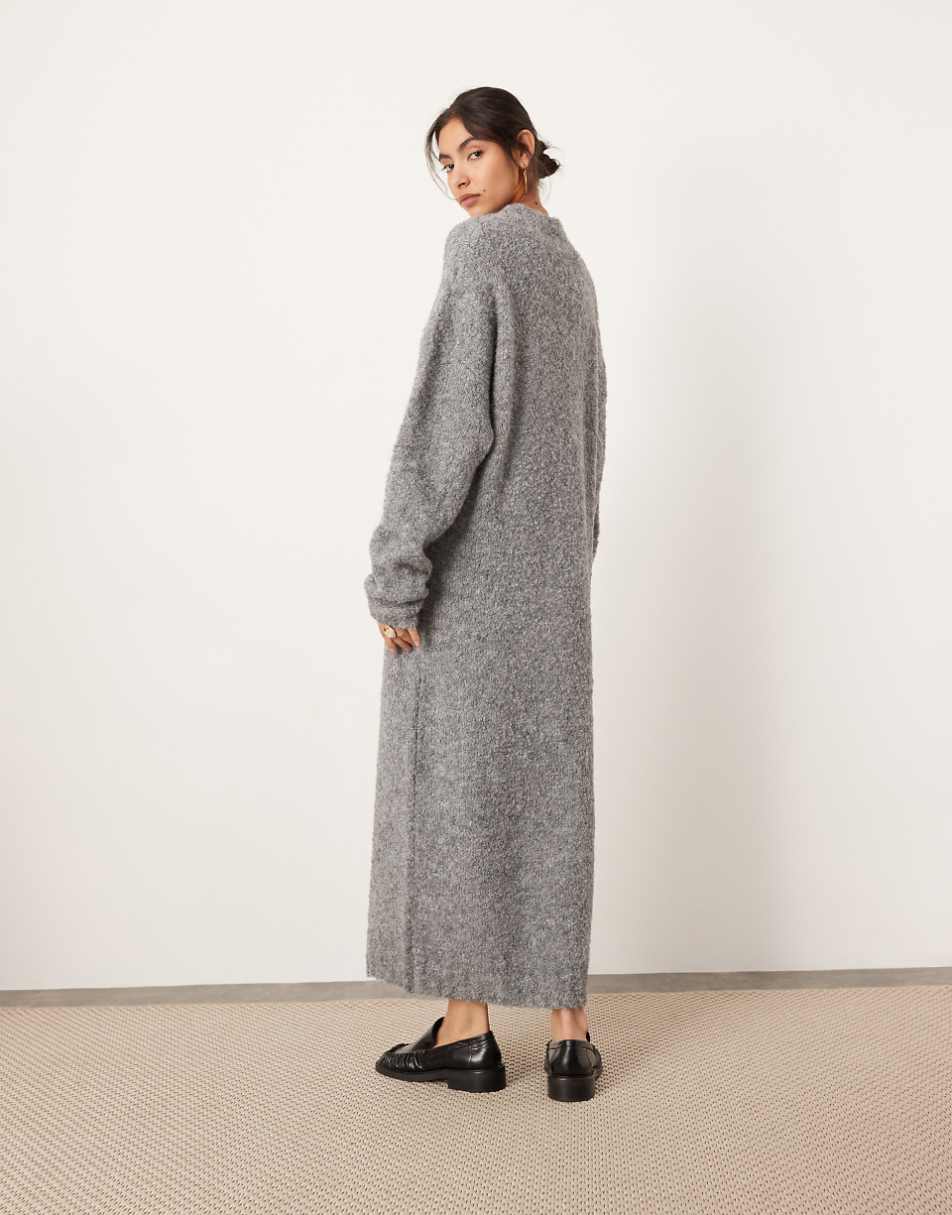 ASOS EDITION boucle chunky knit high neck maxi dress in gray