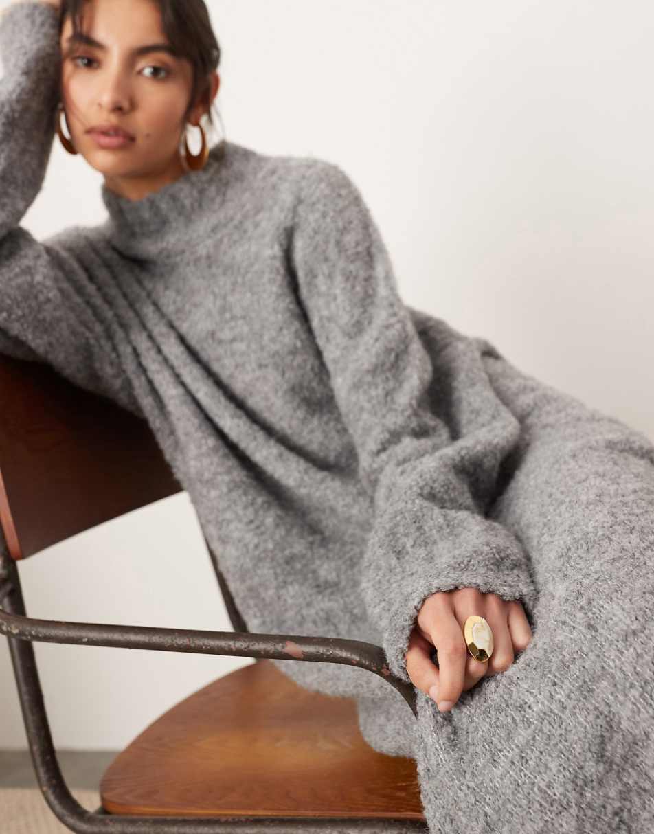 ASOS EDITION boucle chunky knit high neck maxi dress in gray