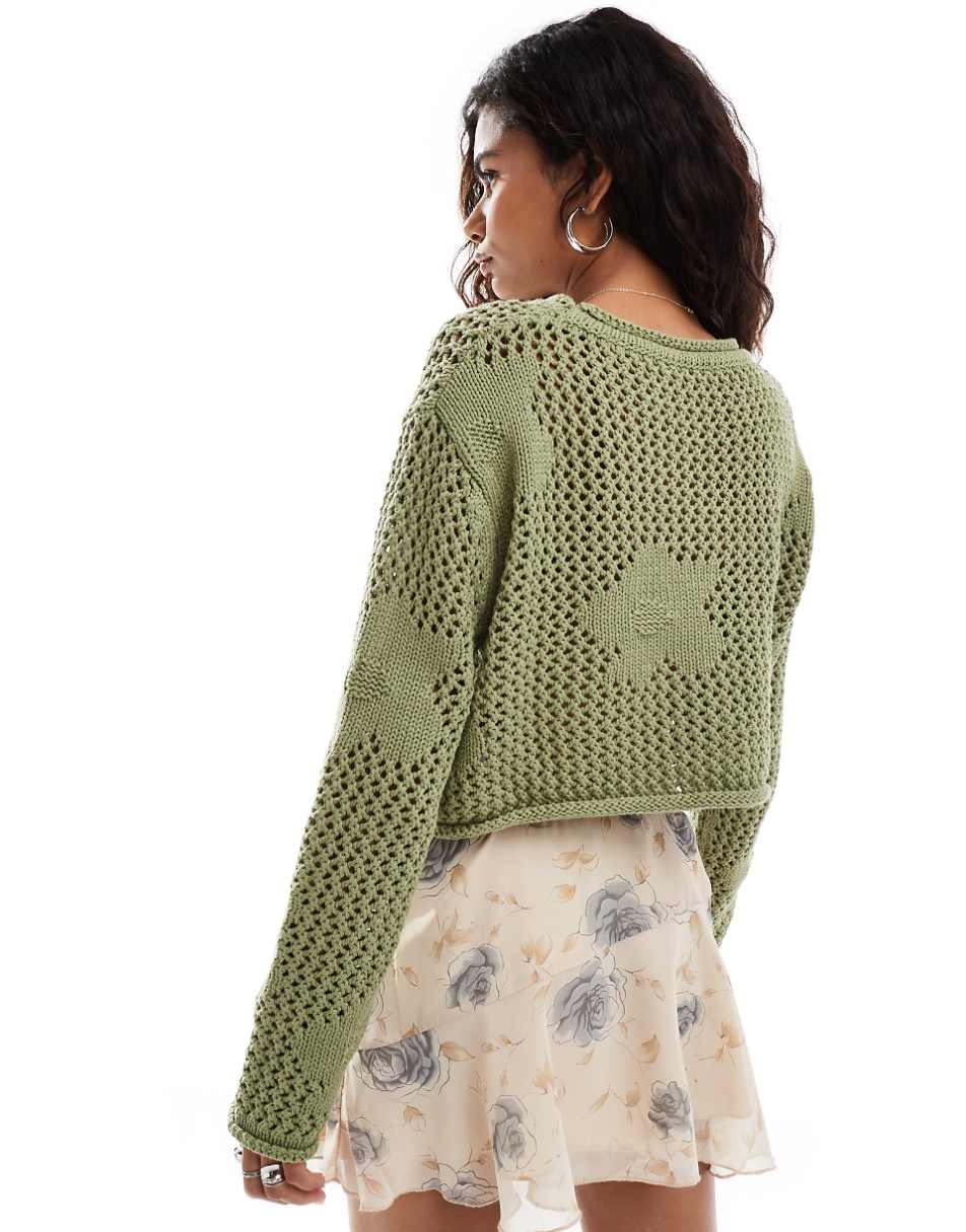 Bailey Rose open knit sweater in sage