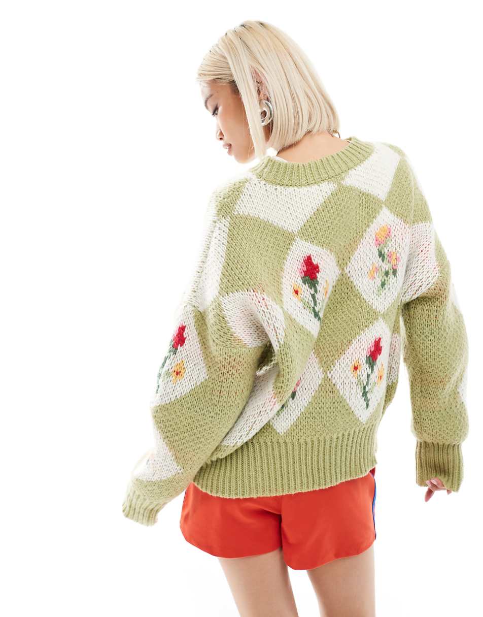 Bailey Rose chunky knit sweater in spring floral green