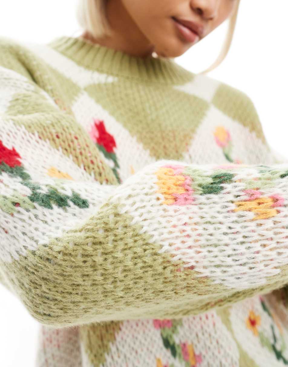 Bailey Rose chunky knit sweater in spring floral green