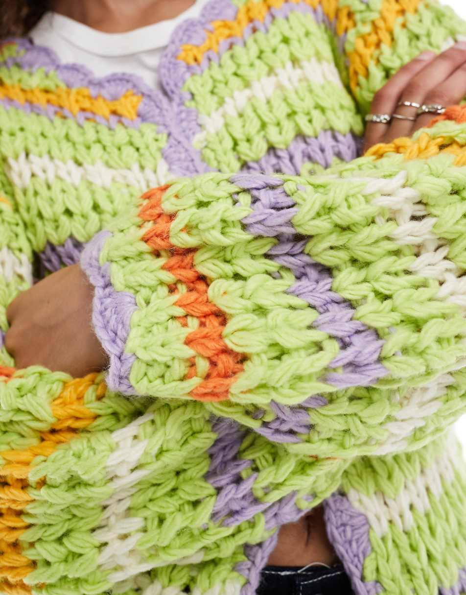Bailey Rose open knit bright green striped cardigan