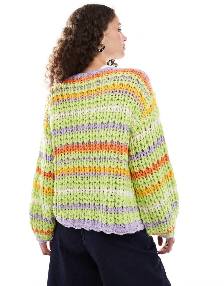 Bailey Rose open knit bright green striped cardigan