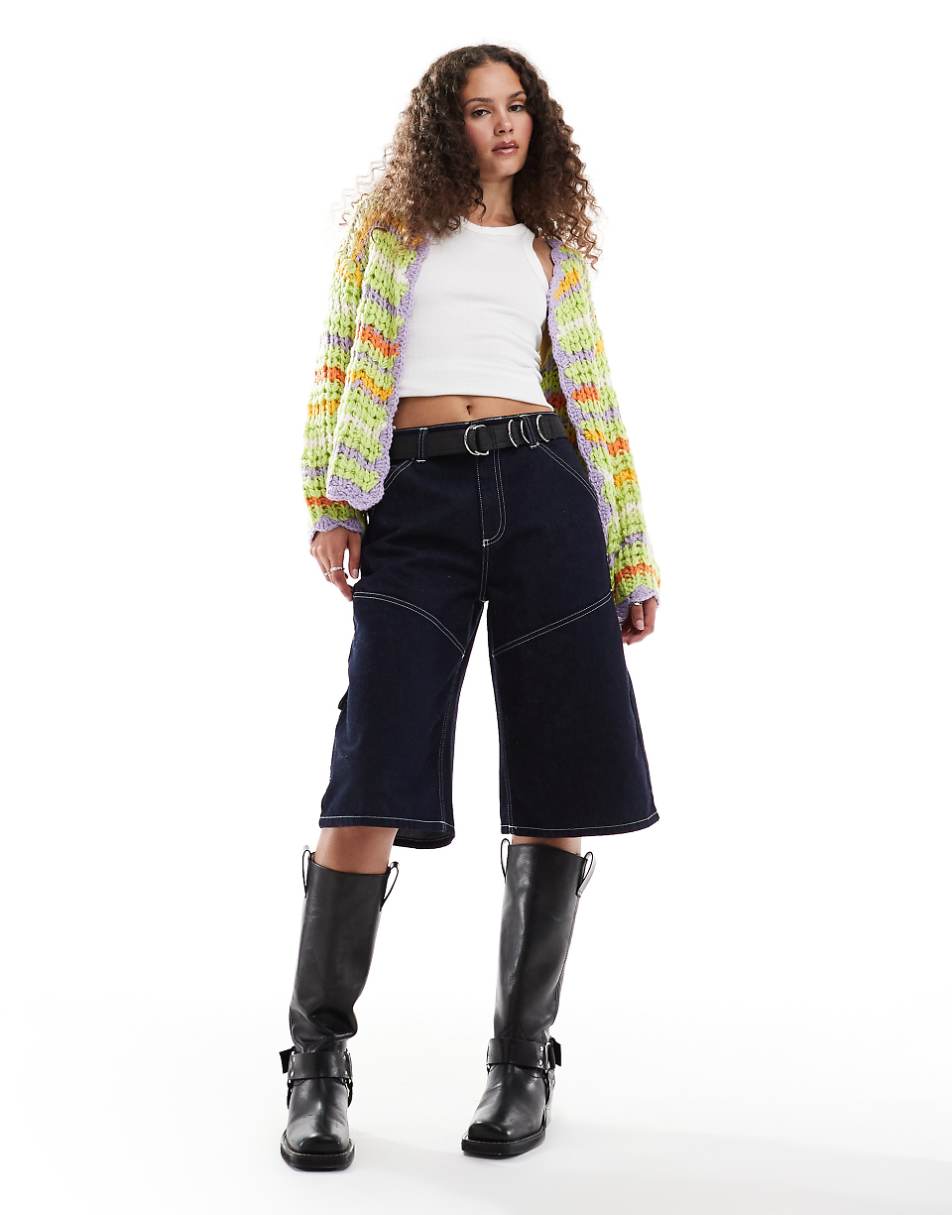 Bailey Rose open knit bright green striped cardigan