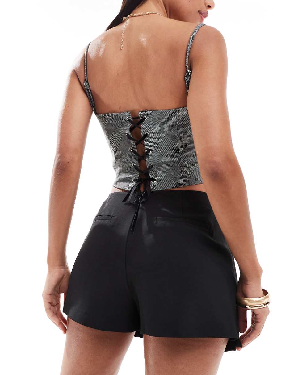 ASOS DESIGN tailored mini skort with pleated wrap detail in black