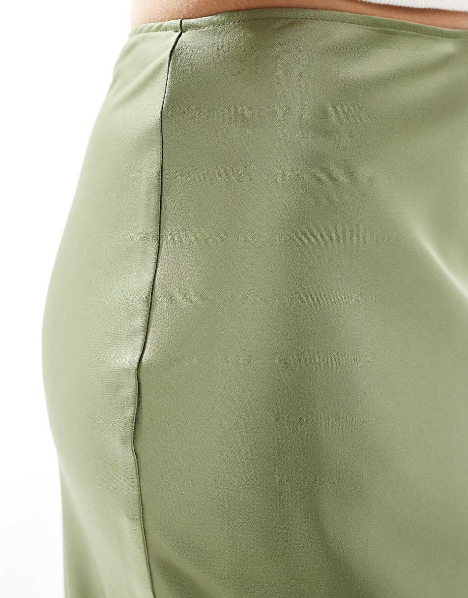 ASOS DESIGN satin bias midi skirt in khaki