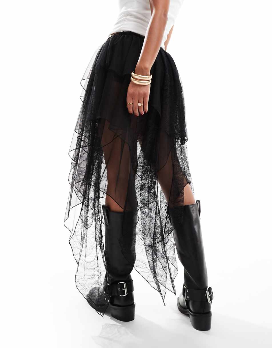 Miss Selfridge festival mix texture layered skirt in black