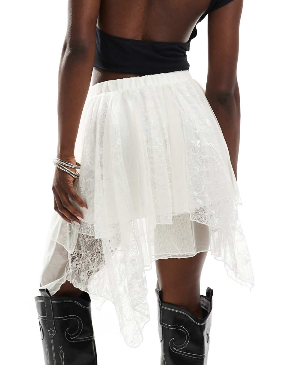 Miss Selfridge festival mesh layered mini skirt in cream