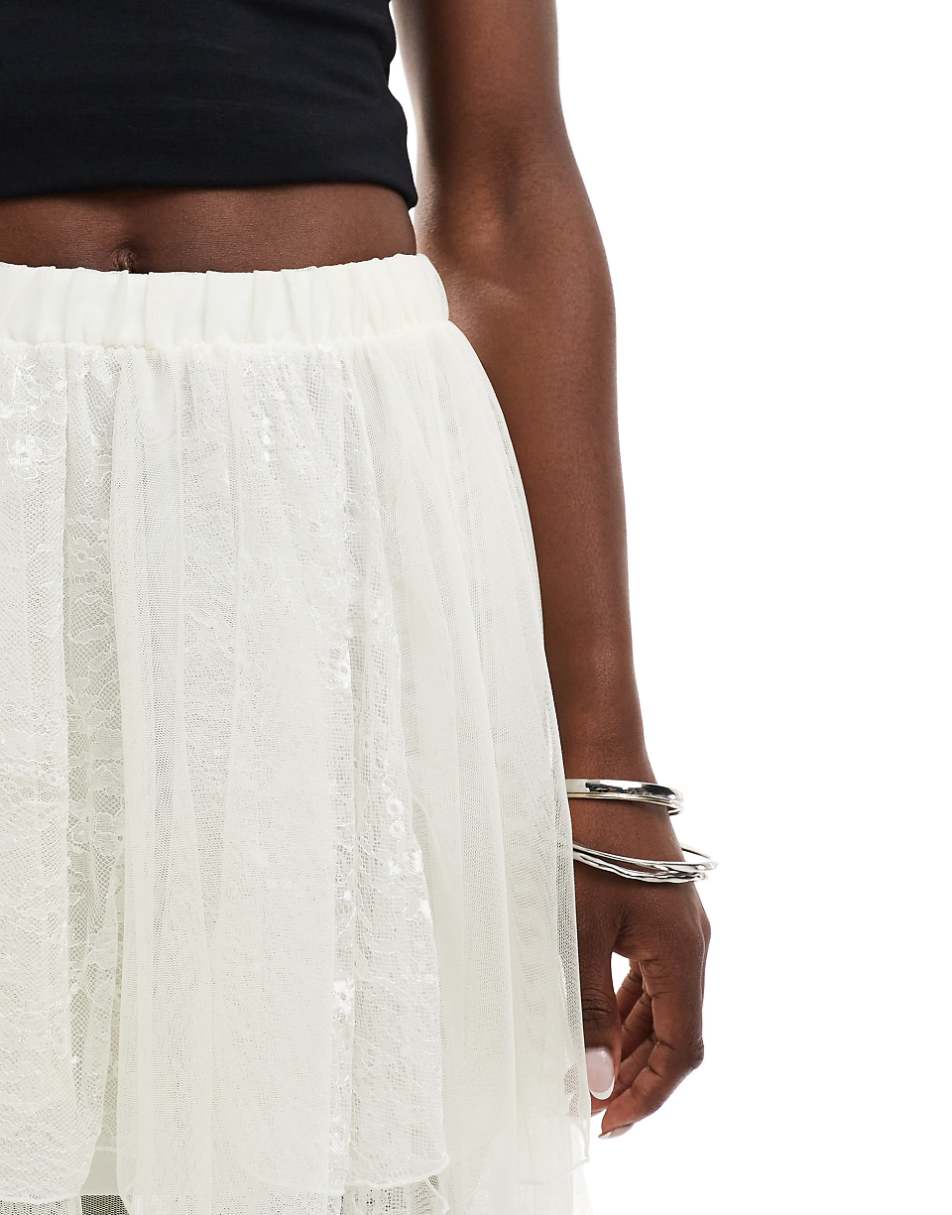 Miss Selfridge festival mesh layered mini skirt in cream