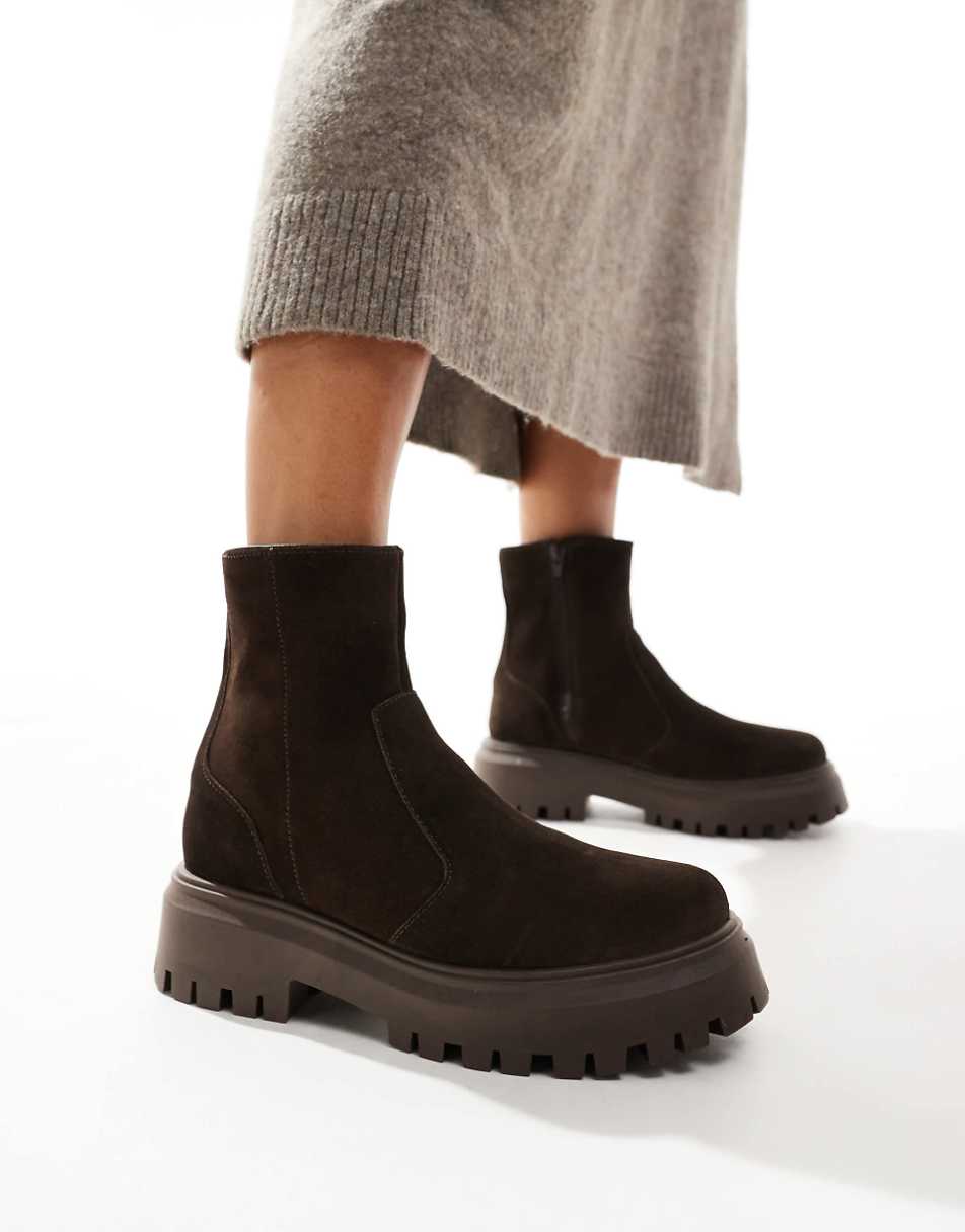 ASOS DESIGN Wide Fit Antigua suede chelsea sock boots in brown