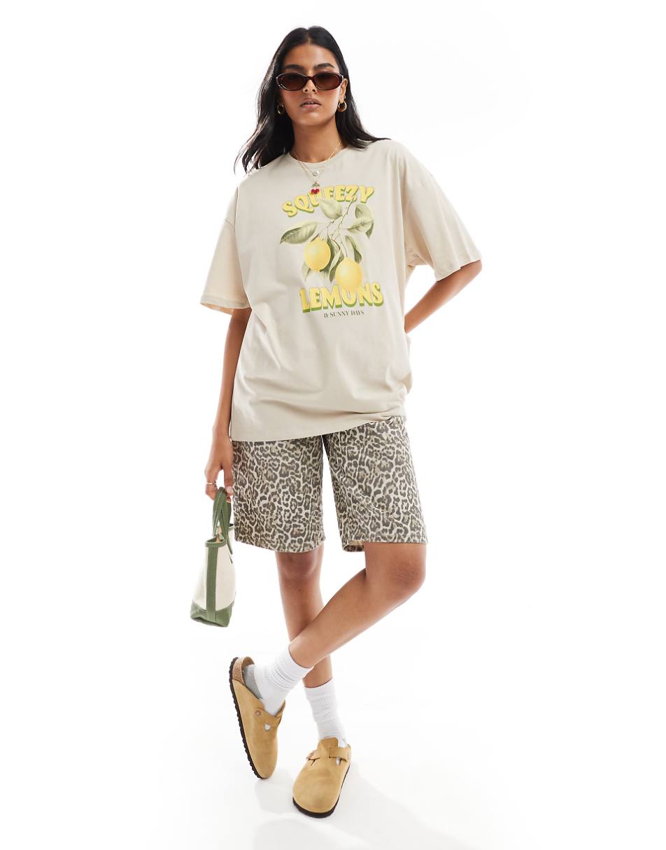 ONLY lemon graphic boyfriend fit t-shirt in gray