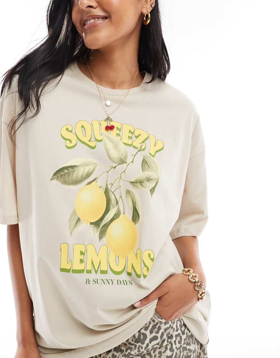ONLY lemon graphic boyfriend fit t-shirt in gray