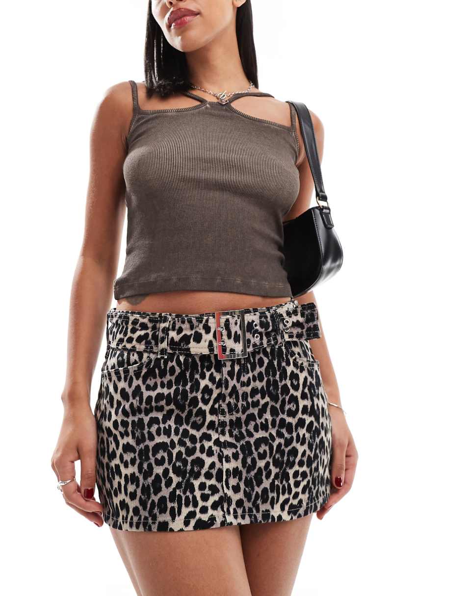 ONLY belted mini skirt in leopard print