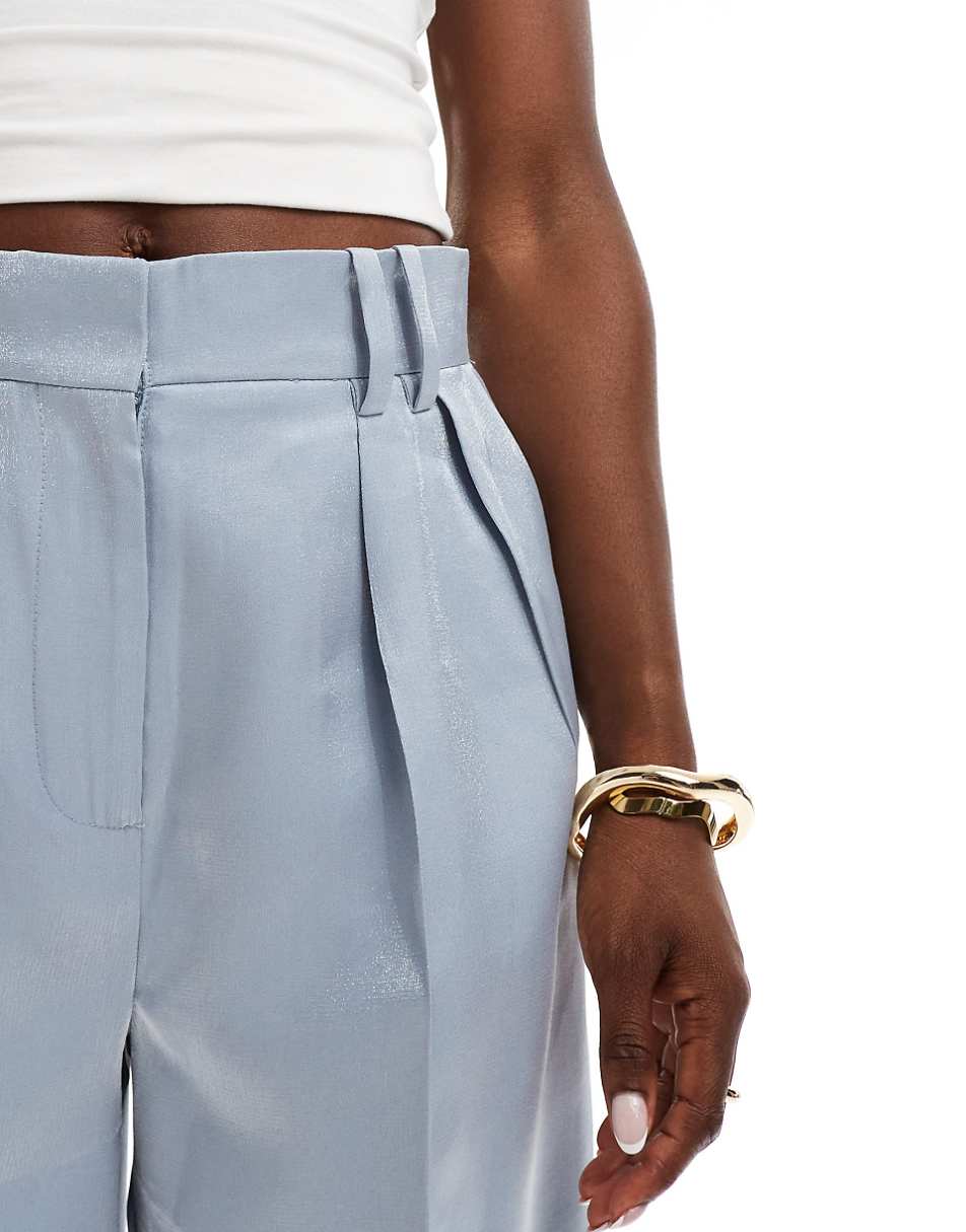 ASOS DESIGN Petite high waist seam detail tailored shorts with linen in olive