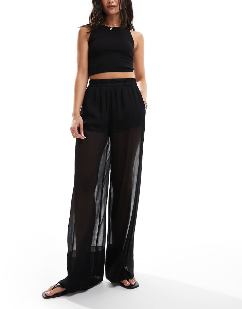 ASOS DESIGN pull on pants with sheer overlay in black