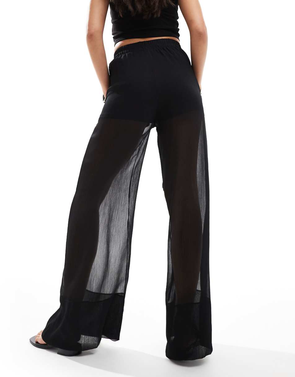 ASOS DESIGN pull on pants with sheer overlay in black