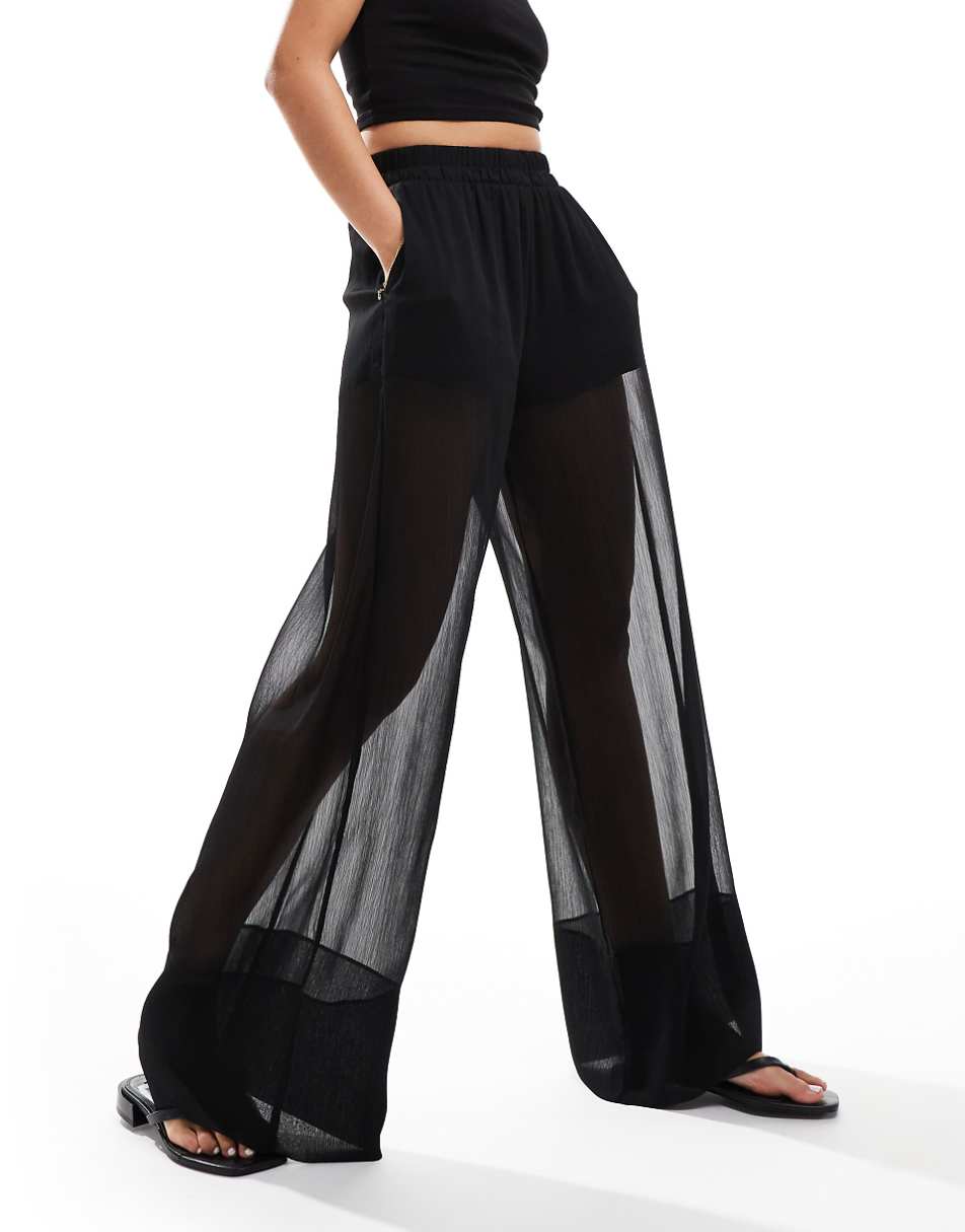 ASOS DESIGN pull on pants with sheer overlay in black