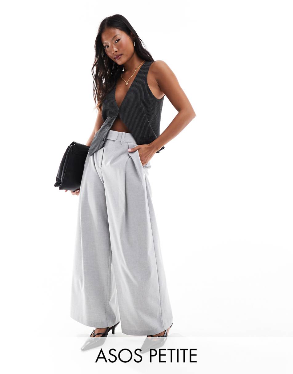 ASOS DESIGN Petite cross over pleated pants in gray
