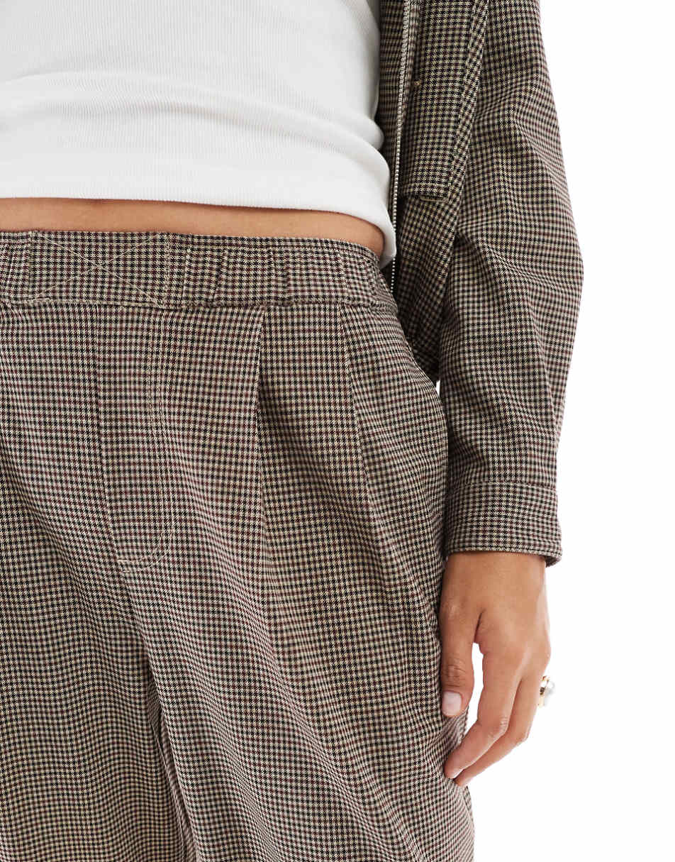 ASOS DESIGN plaid wide leg pants in brown - part of a set