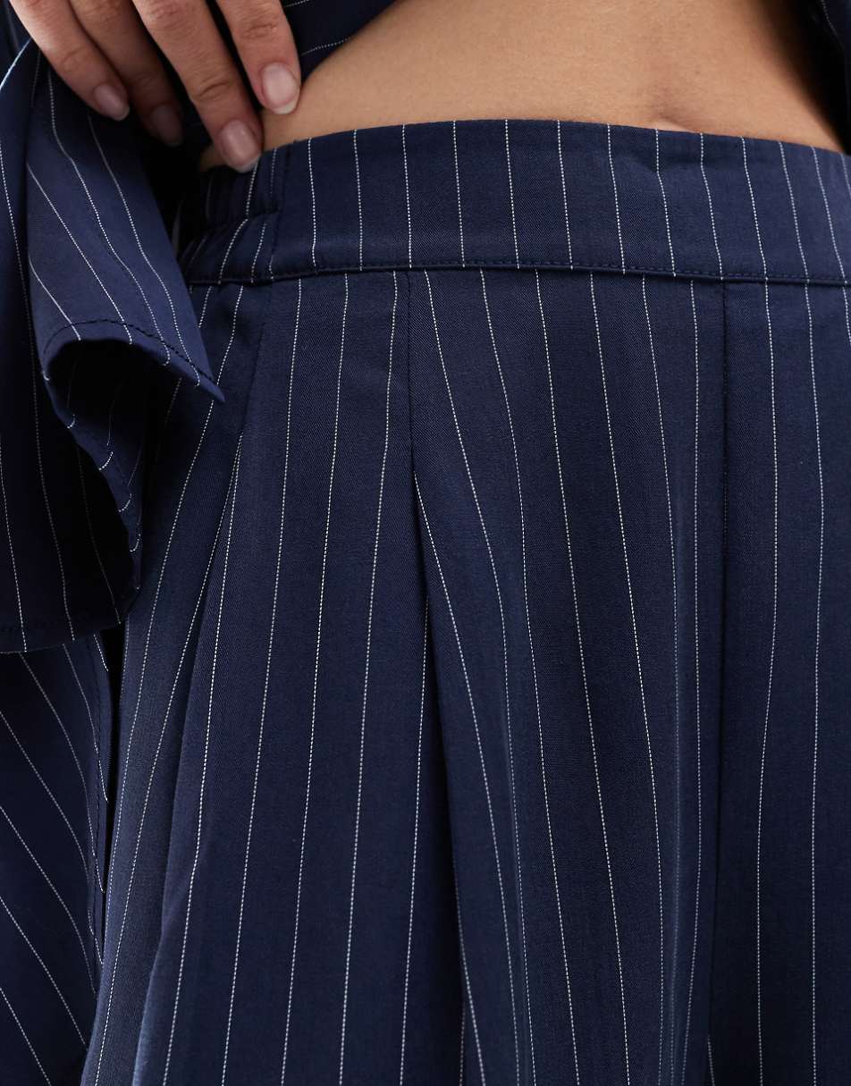 ASOS DESIGN wide leg pull on pants in navy stripe