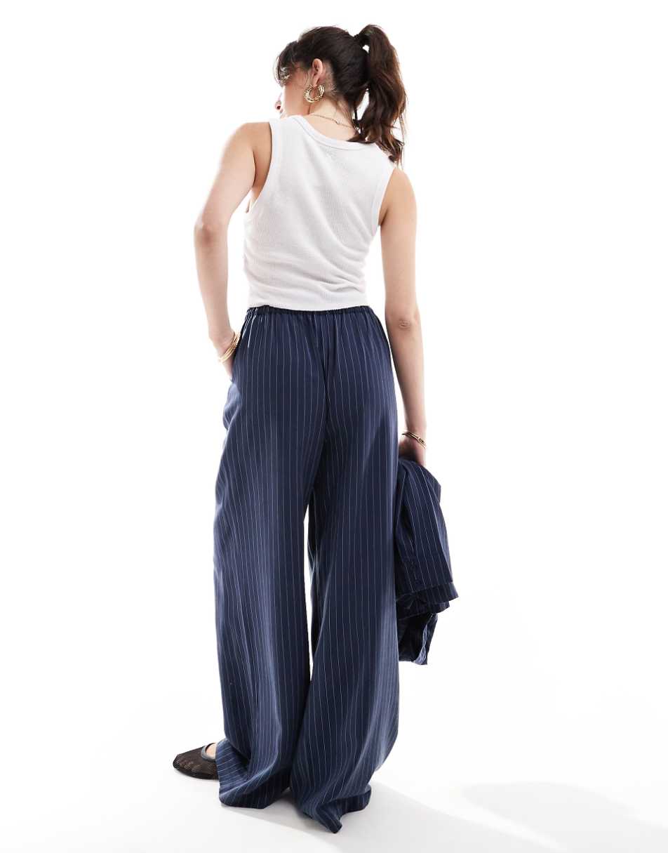 ASOS DESIGN wide leg pull on pants in navy stripe