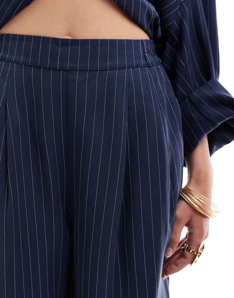 ASOS DESIGN wide leg pull on pants in navy stripe