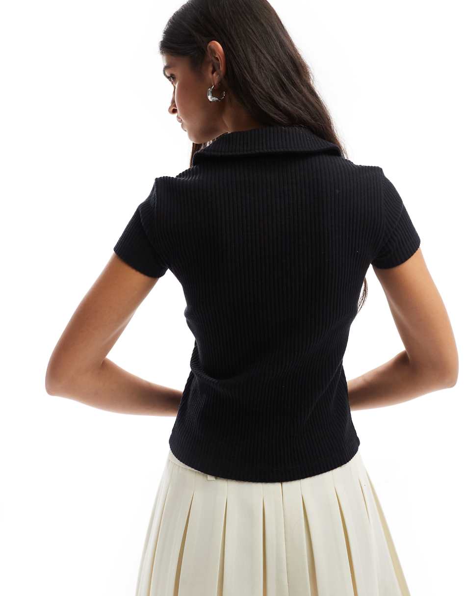 ASOS DESIGN supersoft polo cardigan top in black